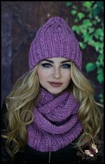 Вязаный комплект объёмный Будёновка(зима) (св.маджента)