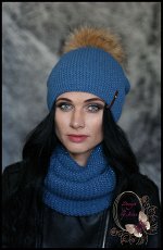 Вязаный комплект Эрика (джинс) без натурального помпона
