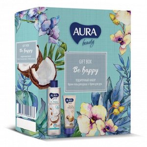 Подарочный набор Aura Beauty Be Happy: крем-гель для душа, 250 мл + крем для рук, 75 мл