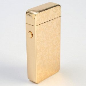 Зажигалка электронная, дуговая, USB, цветочный орнамент, золотая, 7.5х12 см