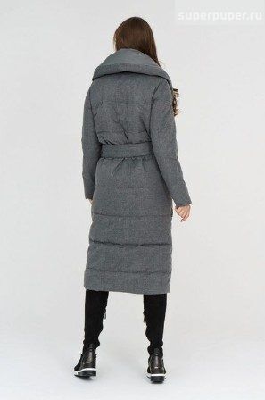 Топ Женская текстильная куртка на натуральном пуху с текстильным поясом |Серый| 100% полиэстер+   текстильный пояс (100% полиэстер)|La Reine Blanche