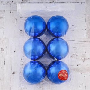 Набор шаров пластик d-10 см, 6 шт "Глянец" синий