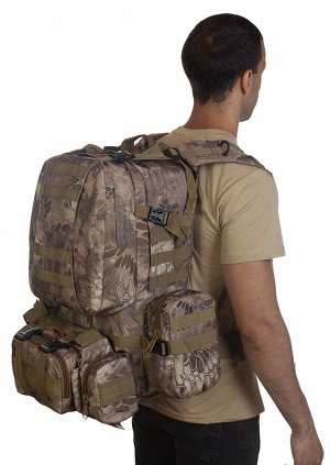 Большой армейский тактический рюкзак камуфляжа Kryptek Nomad (CH-016) - В комплекте вместительные съемные подсумки под снаряжение и боеприпасы. Грудной и поясной ремни надежно фиксируют груз при перед