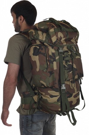 Тактический рюкзак рейдовый камуфляж Woodland (75 л) (CH-053) №5 - Регулируемый ремень на поясе и груди. Регулировка объема рюкзака с фиксаторами и ремнями сжатия. Люверсы для крепления дополнительног