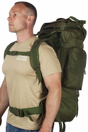 Тактический военный рюкзак (хаки-олива, 75 л) (CH-053) №3 - Алюминиевые боковые опоры придают устойчивость каркасу. Спина оборудована смягчающими вставками, позволяющими легко переносить рюкзак на дли