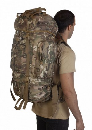 Большой камуфляжный рюкзак Multicam с обвеской MOLLE (CH-053) - Основное отделение затягивается ремнями стяжками на фастексах вдоль всего рюкзака. Система крепления дополнительного снаряжения стяжками