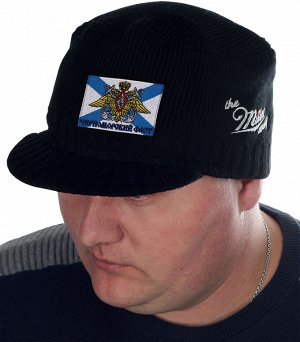 Черная мужская шапка плотной вязки Miller Way с вышитой эмблемой ЧФ ВМФ России - специальное предложение от Военпро!