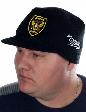 Мужская черная шапка с козырьком от бренда Miller Way – нашивка "Грибные Войска" на тулье, плотная вязка, по самой экономичной цене в Военпро!