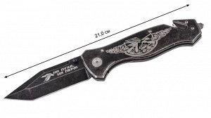 Складной охотничий нож с гравировкой "Ни пуха, ни пера!" - лучший тактический нож со стропорезом и стеклобоем № 1071Г