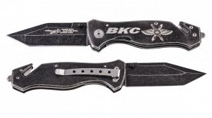 Тактический нож с символикой ВКС - отменный функционал, стропорез и стеклобой № 1076Г