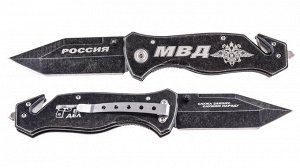 Тактический нож "МВД" - функциональный нож в подарок полицейскому с символикой МВД, стеклобоем. Клинок типа танто, сталь - 440. (C-19) №1151