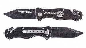 Тактический складной нож "РВИА" - аварийно-спасательный нож с символикой РВиА, клинок типа танто, стеклобой, марка стали - 440. (C-10) №1165
