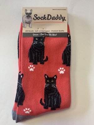 SockDaddy Носки длинные унисекс с принтом черный кот (красный), 1шт (р.37-39)