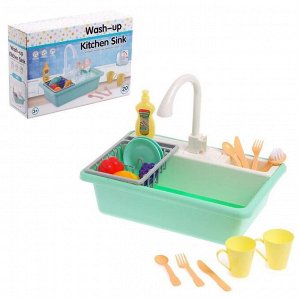 Игровой набор «Кухонька» с продуктами и посудой, бежит вода из крана