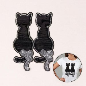 Термоаппликация «Коты», с пайетками, 14,5 * 21,5 см, цвет чёрный