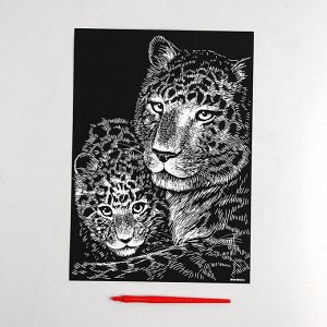 Гравюра «Леопарды» с металлическим эффектом золота А4