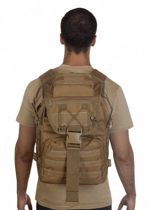 Тактический армейский рюкзак на 30-35 л (хаки-песок) (CH-059) №118 - Система MOLLE/PALS, эластичные шнуры на крышке удобны для внешнего крепления бутылки с водой, подсумков, брелков, патчей, других ак