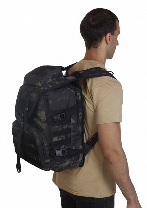 Тактический рюкзак камуфляжа Black Multicam (30-35 л) (CH-059) №120 - Регулируемые, широкие, мягкие лямки оснащены системой MOLLE, имеют жесткие D-образные карабины для крепления фонаря, фляги, ножа и