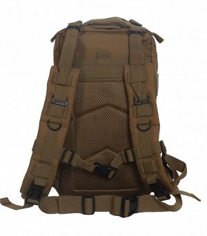 Удобный штурмовой рюкзак хаки-песок (15-20 л) (CH-013) №144 - Эргономичные плечевые лямки шириной около 5 см, регулируются по длине. Рюкзак оснащен плотной демпферной спинкой с вентиляционной системой