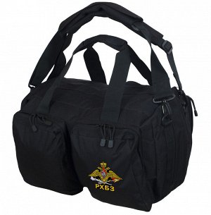 Черная практичная сумка-рюкзак с эмблемой РХБЗ (65 л) - отличный универсальный цвет, большие вместительные отделения и накладные карманы для мелких предметов. Качественный материал! №64