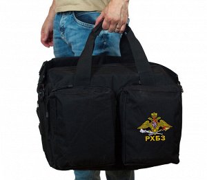 Черная практичная сумка-рюкзак с эмблемой РХБЗ (65 л) - отличный универсальный цвет, большие вместительные отделения и накладные карманы для мелких предметов. Качественный материал! №64