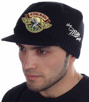 Теплая мужская кепка от бренда Miller Way - с авторской нашивкой Ни пуха, ни пера. Модный головной убор в милитари дизайне.