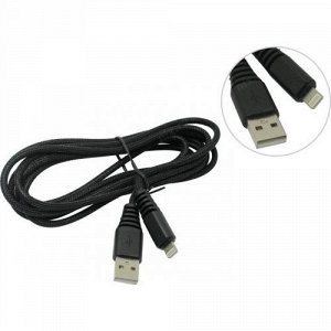 Кабель питания для Айфона (провод для Iphone) USB - 8-pin, "карбон", экстрапрочный, 2.0 м, до 2А, черный (iK-520n-2)