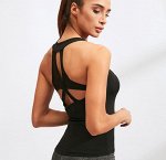 Майка спортивная, черная, с оригинальной спинкой