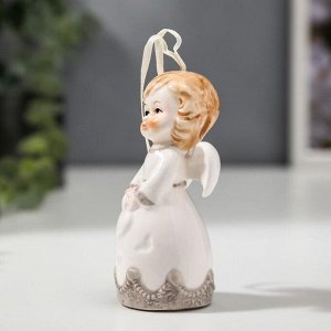 Сувенир керамика подвеска "Ангел-малыш в платье с серыми оборками. с сердцем" 10х5х5.5 см