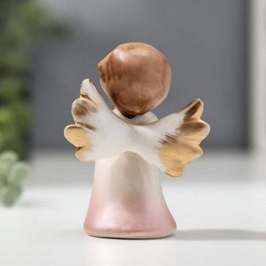 Сувенир керамика "Ангел-малыш в перламутро-розовом платье с сердцем" 8,4х4,4х5,8 см