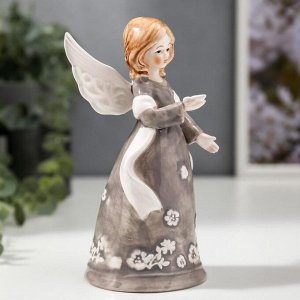 Сувенир керамика колокол "Ангел-девочка в сером платье с лентой. с бабочкой" 16.8х7.5х9.1см