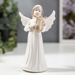 Сувенир керамика "Ангел-девочка в длинном платье, с лирой" 14,7х6,3х8,7 см