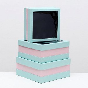 Набор коробок 3 в 1 с окном, голубой, 25 х 25 х 12 - 20 х 20 х 10 см