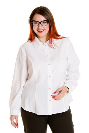 Блузка Нежная блузка полуприлегающего силуэта из сорочечной ткани стрейч. Модель с отложным воротником на стойке и длинными втачными рукавами, посаженными на манжеты. По центру переда заложена планка 