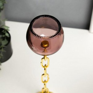 Подсвечник стекло на 1 свечу "Бокал и цепь" розовый и золото 32х9х9 см