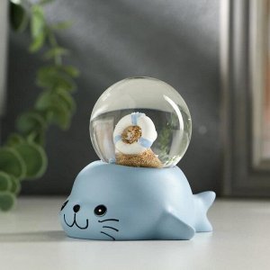 Стеклянный шар, свет "Морской котик с кругом" от батареек МИКС 7х8х7см