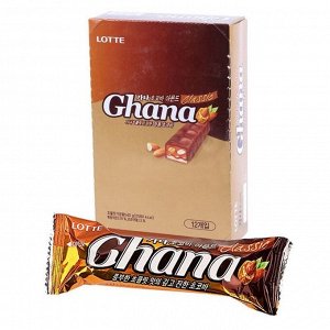 LOTTE "GHANA CHOCO BAR (ALMOND)" шоколадный батончик, ГХАНА, с миндалем, 45 гр.12шт.*8бл Арт-78053