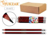 Чернографитный карандаш HB, шестигранный, полосатый красный, заточенный, с ластиком. 9 наборов по 12 шт. Производство Россия.