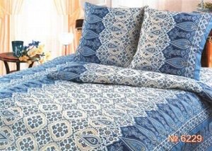 Комплект постельного белья 1,5-спальный, с вырезом "ромб", бязь Шуйская ГОСТ (Огурцы, синий)