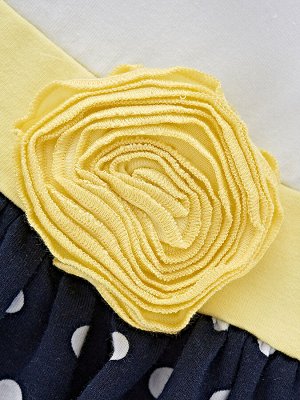 Платье с желтым поясом (92-116см) UD 1525-1(2) бел/горох