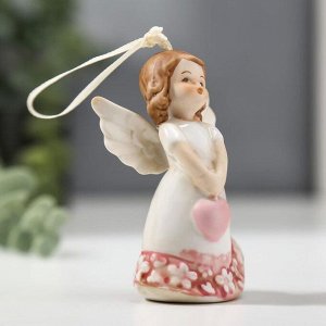 Сувенир керамика подвеска "Ангел-девочка в платье с цветами, с сердцем" 9,3х3,6х5,5 см