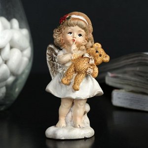 Сувенир полистоун "Ангелочек-девочка с пухлыми щечками с мишкой"  9х3.5х3.5 см