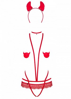 . Красный   Состав: 90% полиамид, 10% эластан
Горячий игровой костюм EVILIA в красном цвете от европейского производителя Obsessive. В комплект входят: боди из союзок с открытой зоной ластовицы, колье