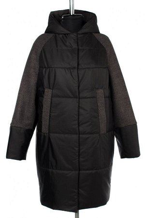 01-10235 Пальто женское демисезонное "Amalgama" плащевка/валяная шерсть черно-серый