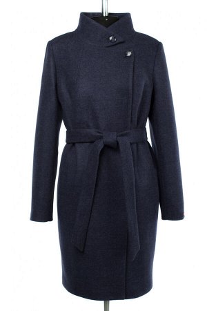 02-3032 Пальто женское утепленное (пояс) валяная шерсть серо-синий