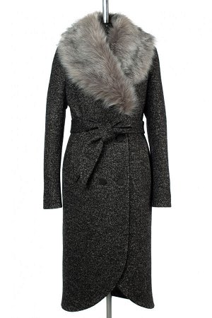 02-2997 Пальто женское утепленное вареная шерсть серо-черный