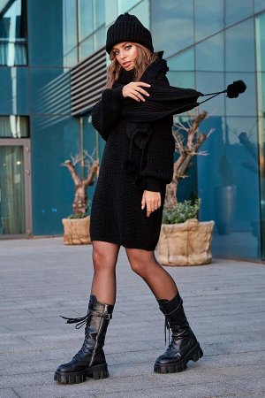 Платье Тина в наборе с шапкой и шарфом Dance (черный)