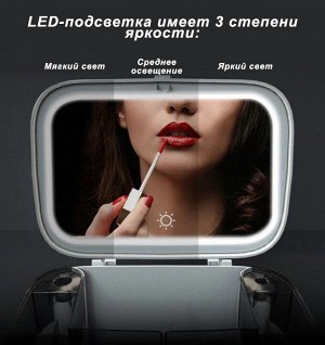 Органайзер для косметики с зеркалом и LED-подсветкой Х-8447 LED розовый