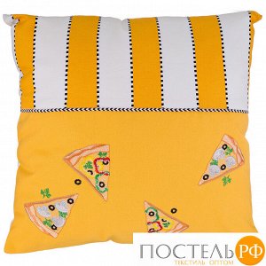 Подушка декоративная 45х45 "пицца", 100% х/б,жёлтый+белый , вышивка