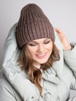 Шапка вязаная женская, лапша с отворотом, коричневый